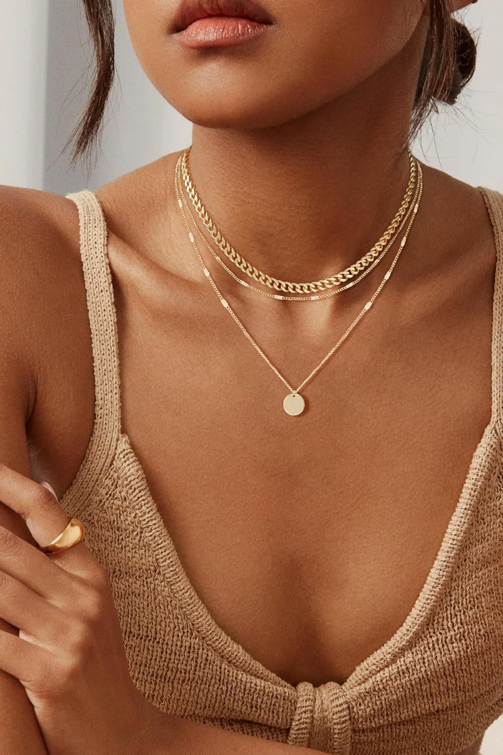 14K Gold Plated Layered Necklace Set - 5 Styles: Cuban/Snake/Paperclip/Twisted Chain