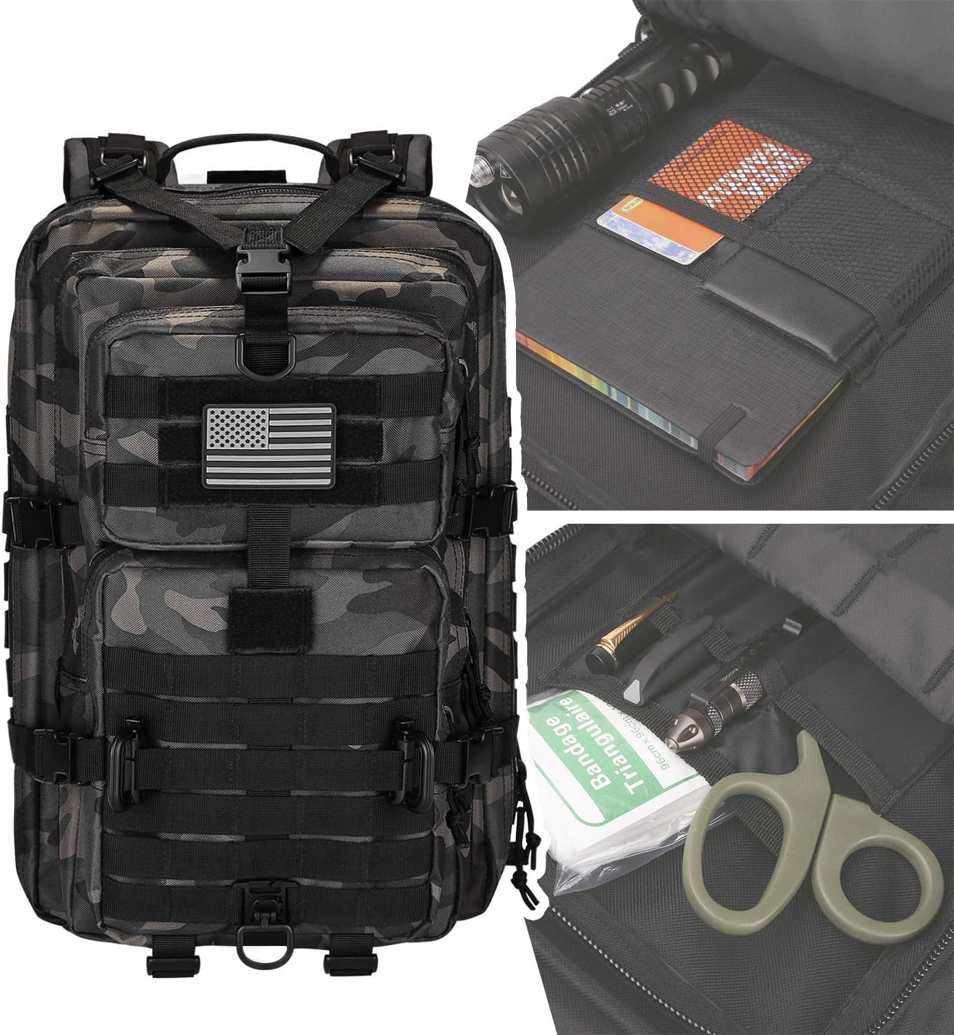MOLLE Assault Pack, Tactical Backpack Military Army Camping Rucksack, 3-Day Pack Trip, D-Rings