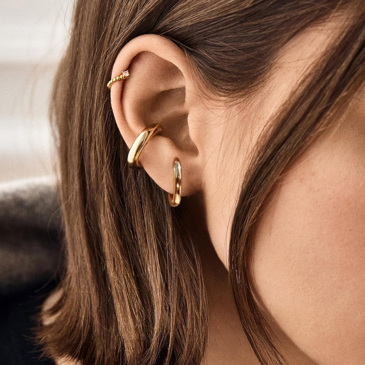 Small Gold Hoop Earrings Set for Women, 14K Gold Plated Lightweight Earrings Sets for Multiple Piercing