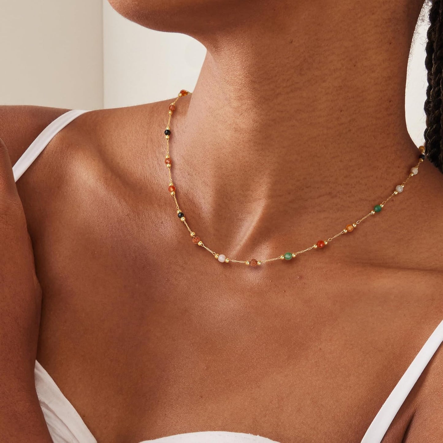 14K Gold Plated Beaded Choker Necklace – Dainty Boho Summer Jewelry for Women