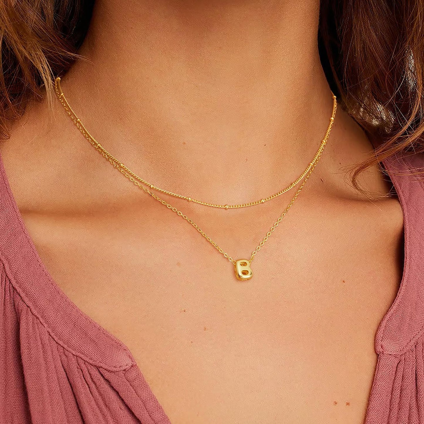 Bubble Initial Necklace: Personalized Layered Letter Pendant In Gold/Silver, Dainty Stackable Choker, Cute Teen Girl Gift