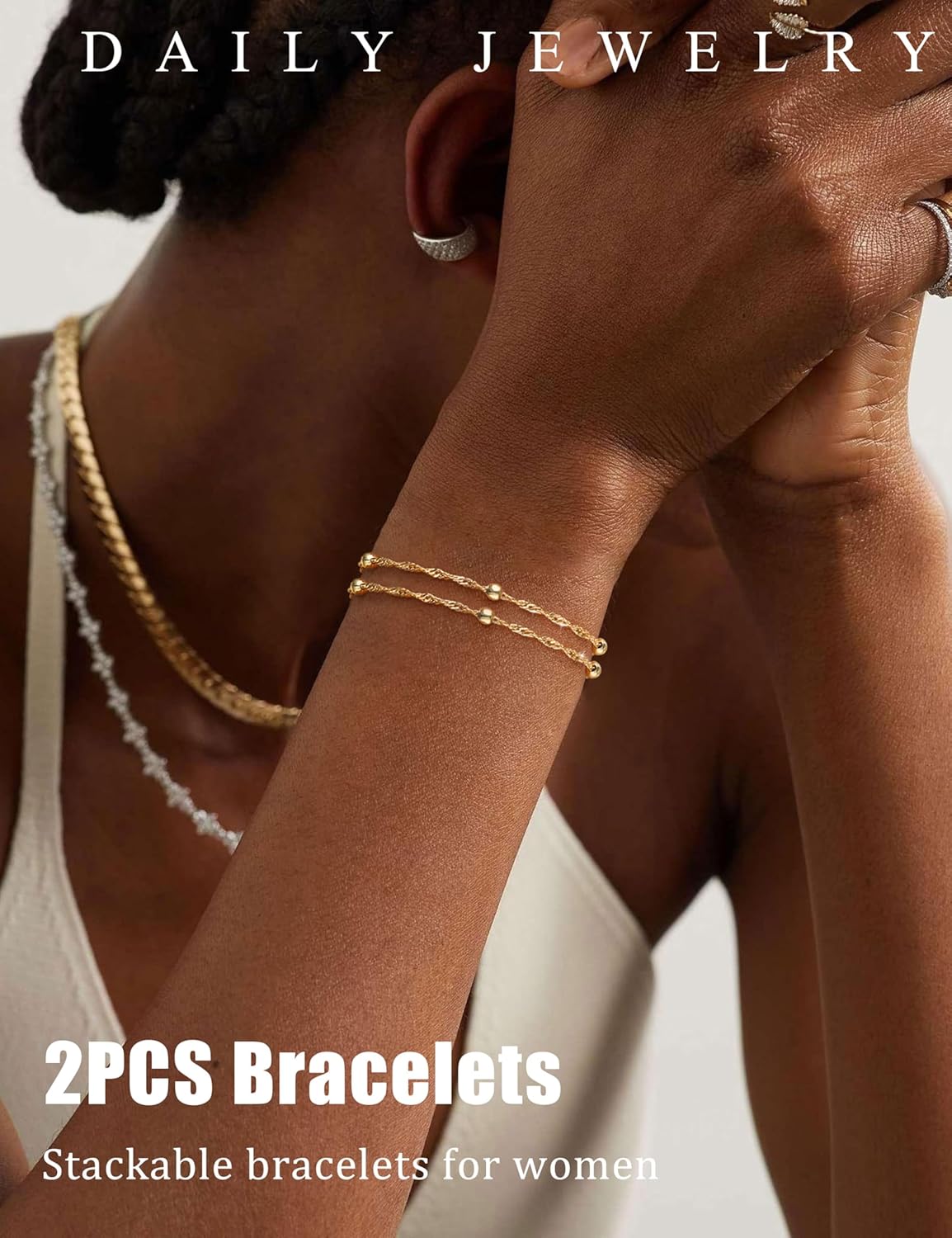 Gold Bracelets for Women Trendy 14K Gold Plated Bracelet for Women Non Tarnish Dainty Stackable Layered