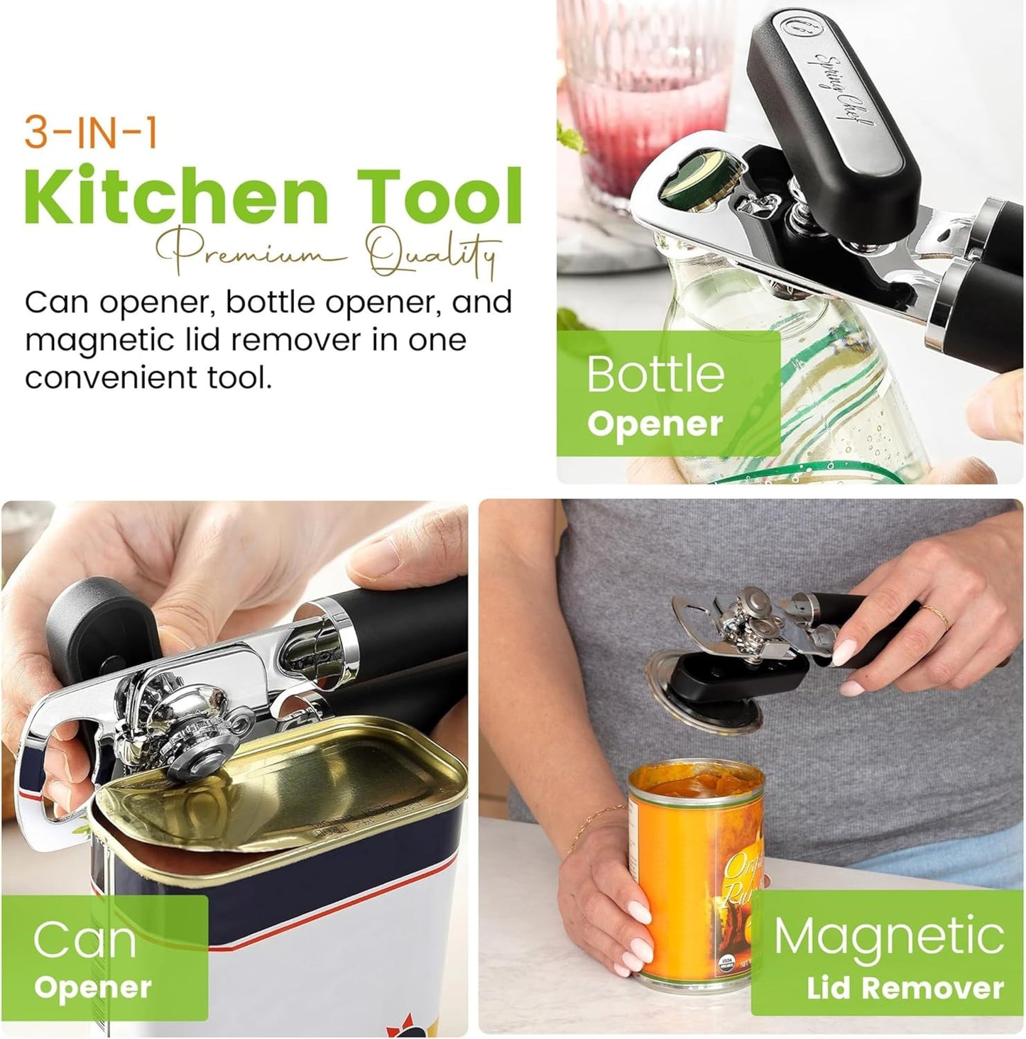 Manual with Soft Grip Handles, Easy Turn - Magnetic Lid Remover