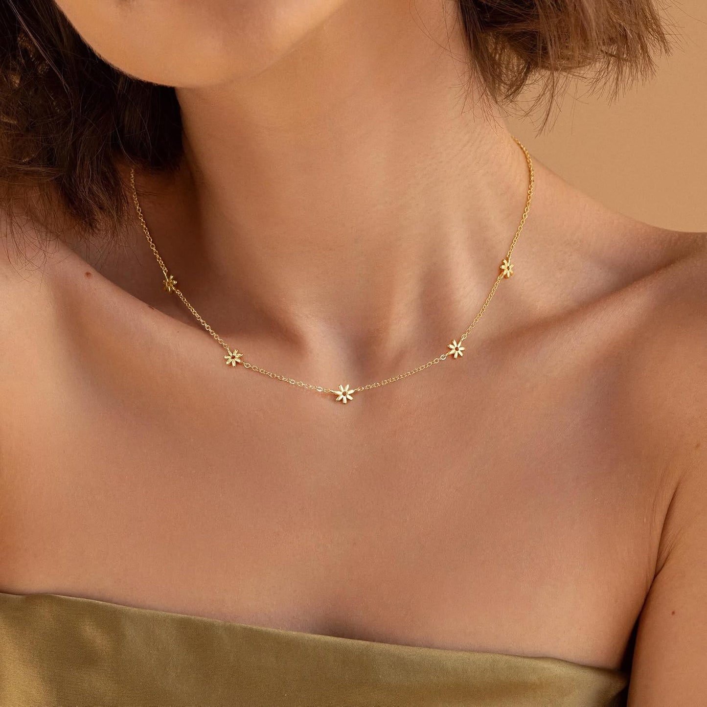 14K Gold Plated Charm Choker Necklace with Pearl & Clover, Cubic Zirconia Dainty Trendy Jewelry Gift for Women