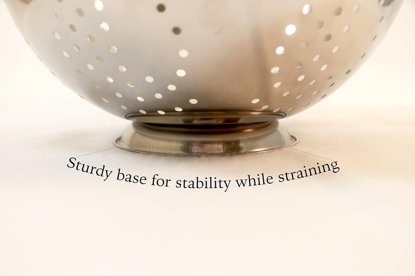 Heavy Duty Stainless Steel Colander 5 Qt | Easy Grip Handles | Self-Draining Base | Mirror Polished