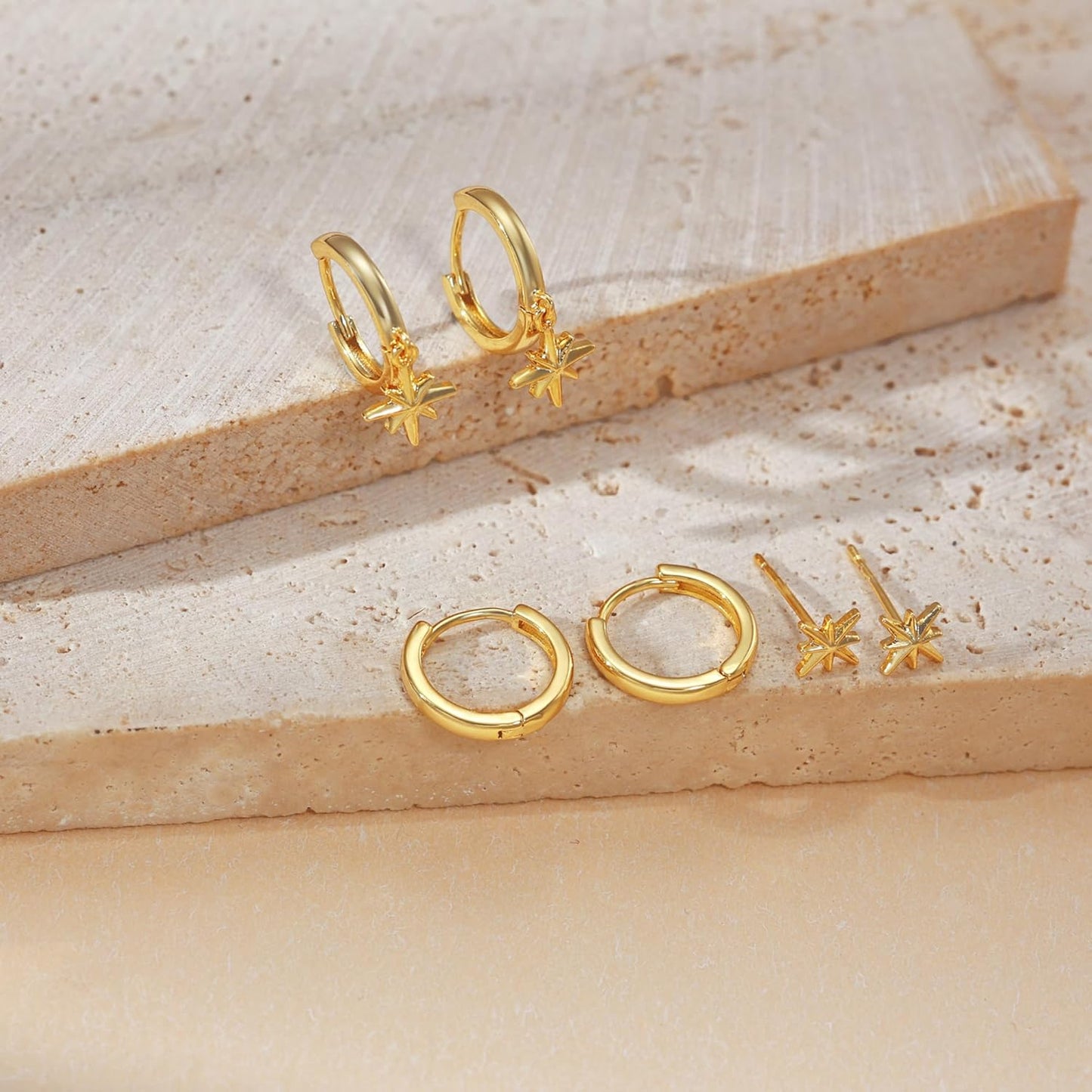 Freekiss 3 Pairs Gold Hoop Earrings Set: Dainty Stud Earrings Trendy Small 14K Gold Plated Hypoallergenic Dangle Cartilage