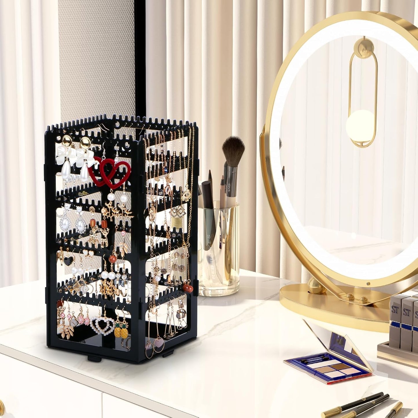 360 Rotating Earring Holder Organizer Stand,5 Tiers Acrylic Jewelry Organizers and Storage,228 Holes and 232 Grooves