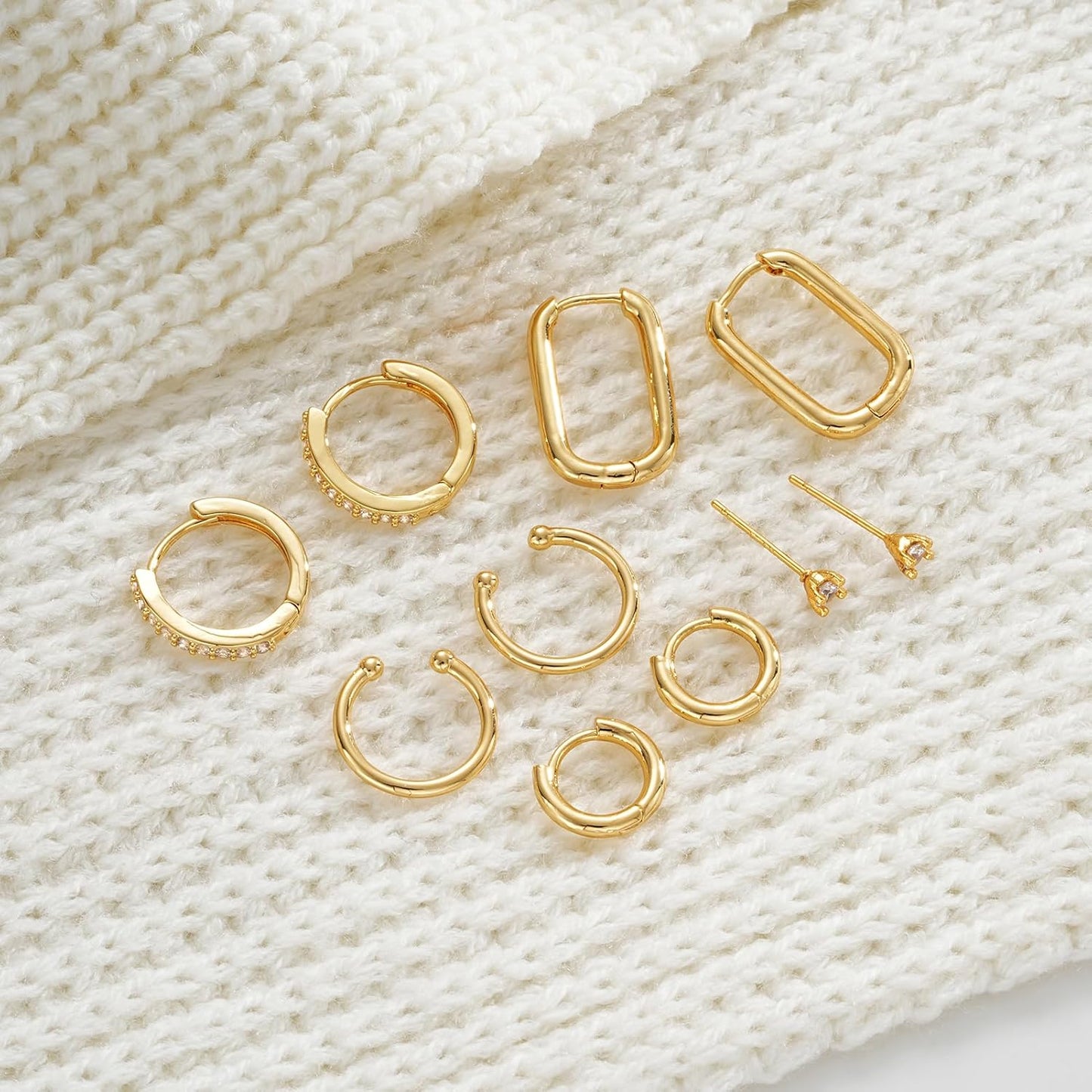 Small Gold Hoop Earrings Set for Women, 14K Gold Plated Lightweight Earrings Sets for Multiple Piercing