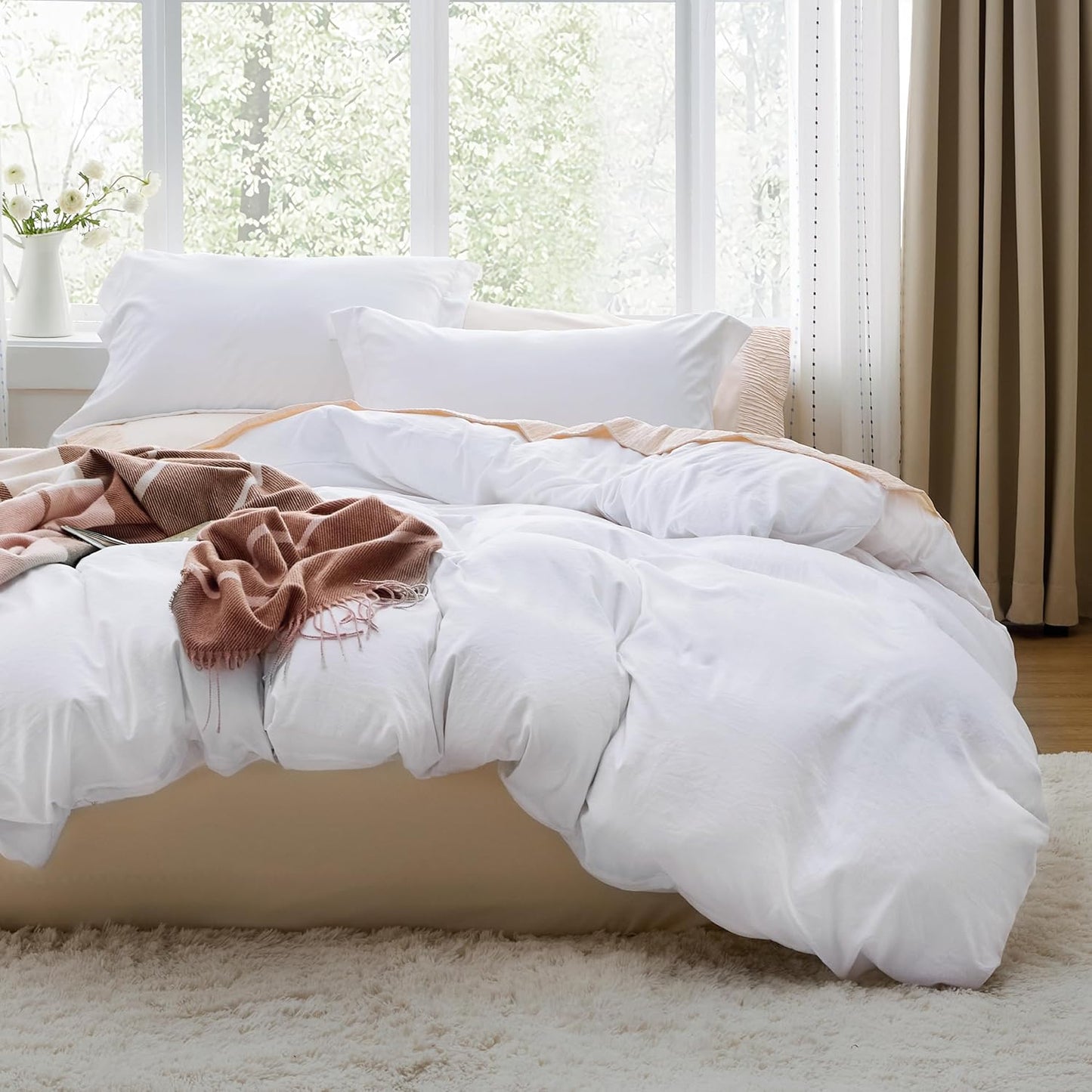 White Duvet Cover Queen Size - 3 count Prewashed Extra Soft Bedding Set