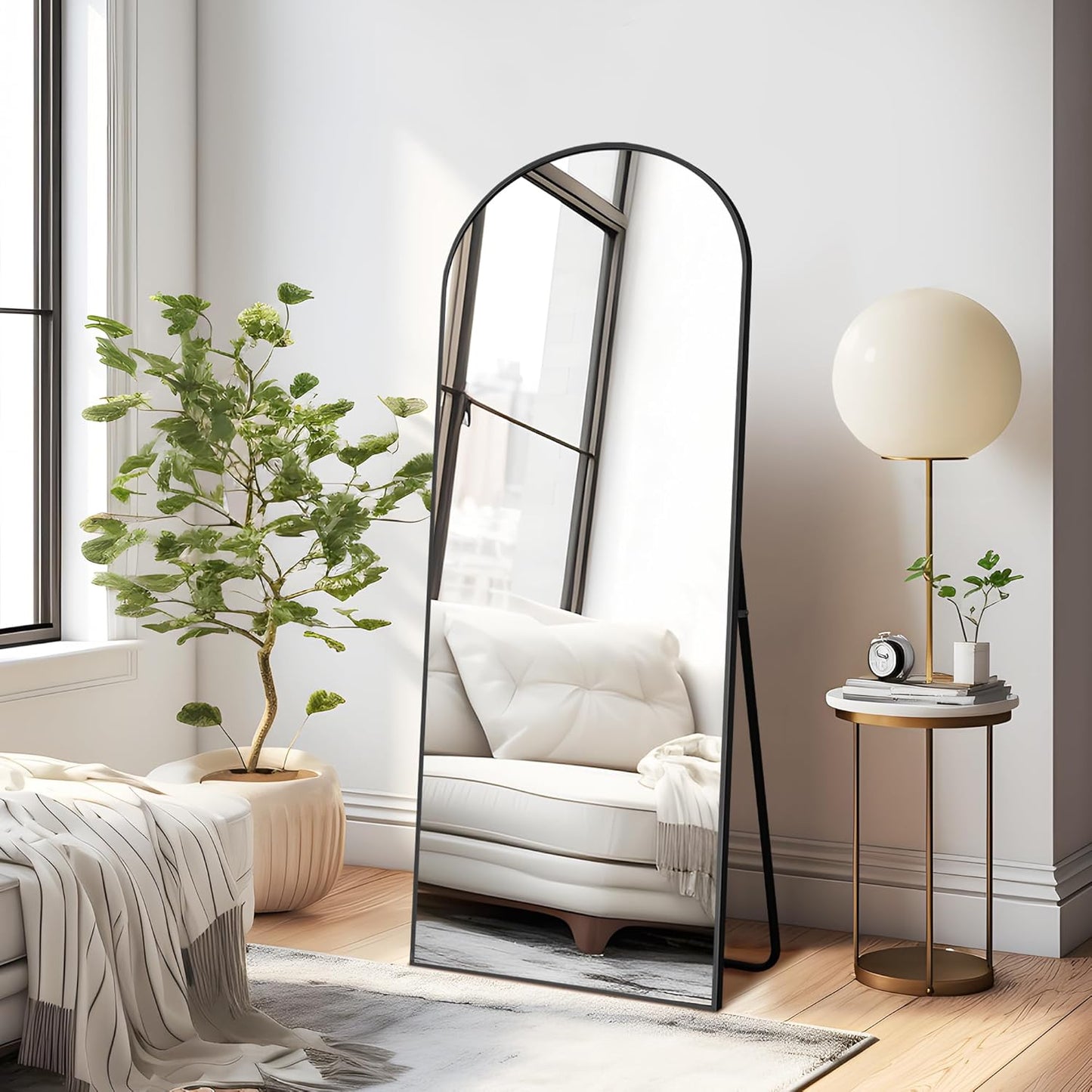 Arched Full Length Mirror with Stand, 56"x19"  Free Standing, Leaning Against Wall or Wall-Mounted