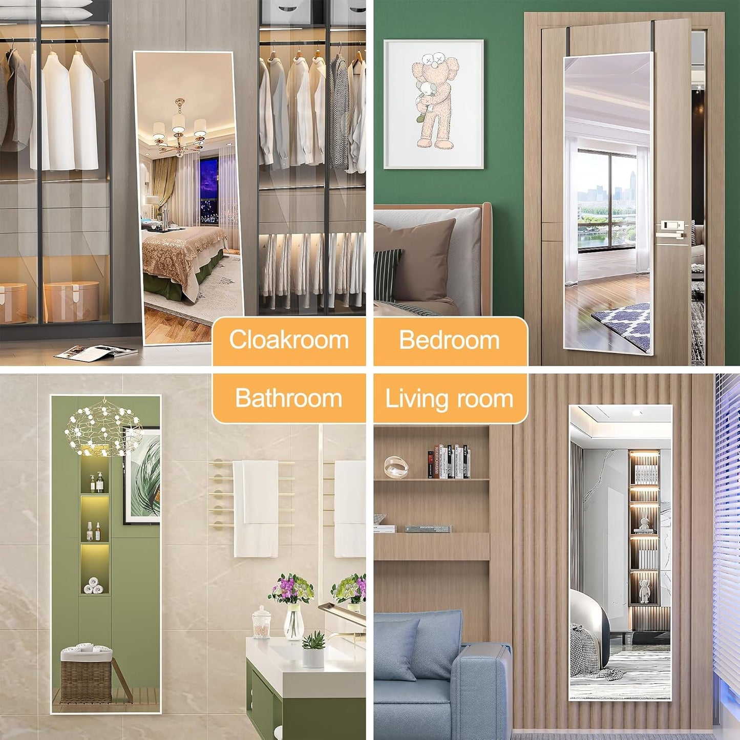 Door Mirror Full Length, 51 x 16 Inch Full Body Wall Mirror Over The Door Hanging Mirror