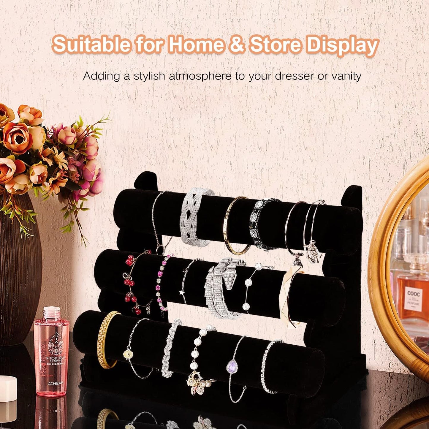 3 Tier Rack, Black Detachable Jewelry Display Stand T-Bar Necklace Storage Organizer