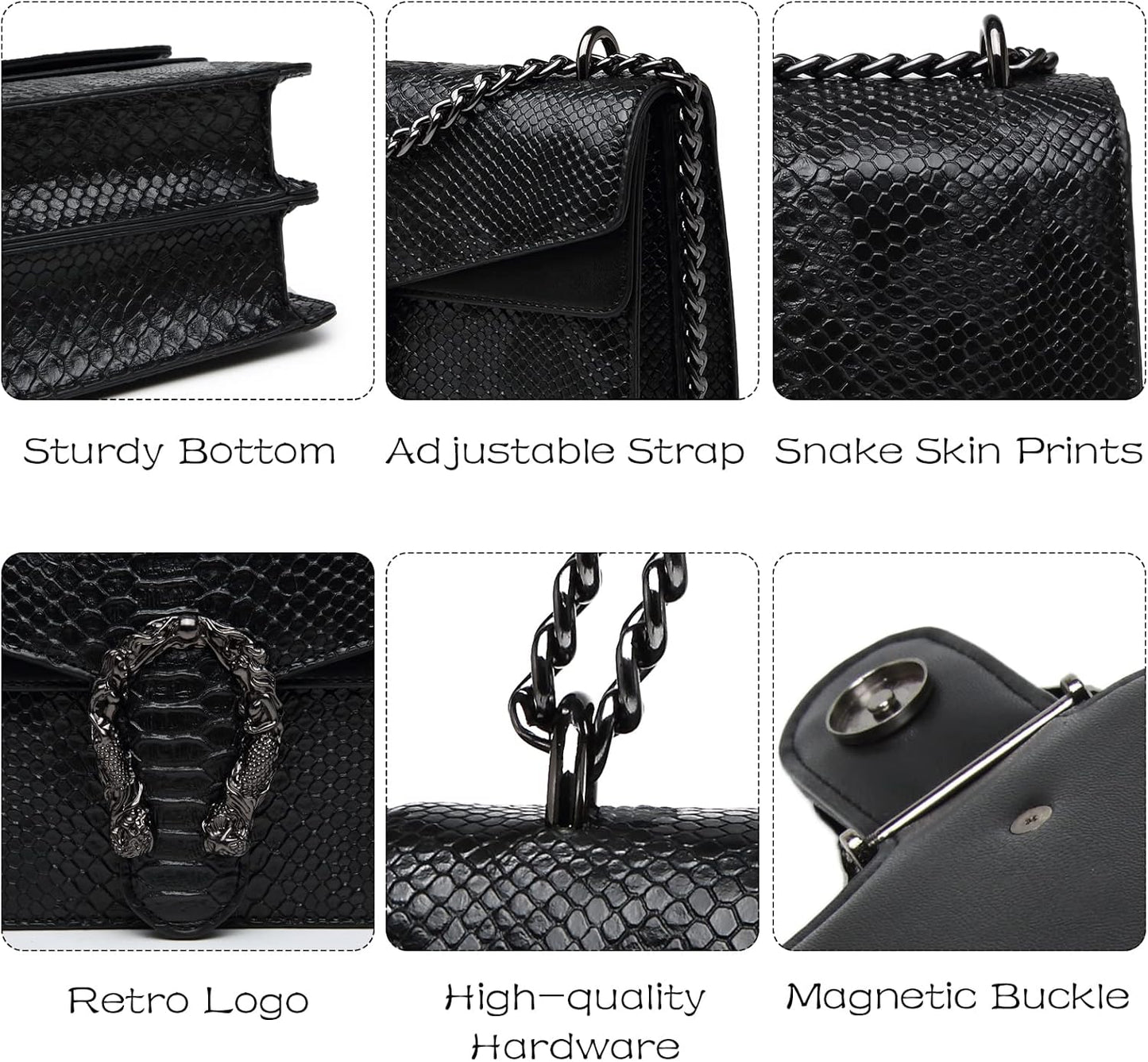 Crossbody Bags for Women - Snake Printed Clutch Purses Leather Chain Shoulder Bags Evening Handbags