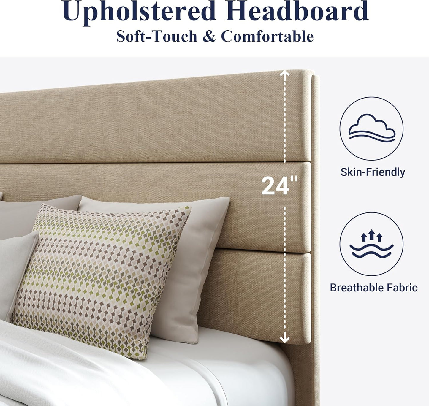 Queen Size, Platform Bed Frame with Fabric Upholstered and Wooden Slats Support, /No Box Spring Needed