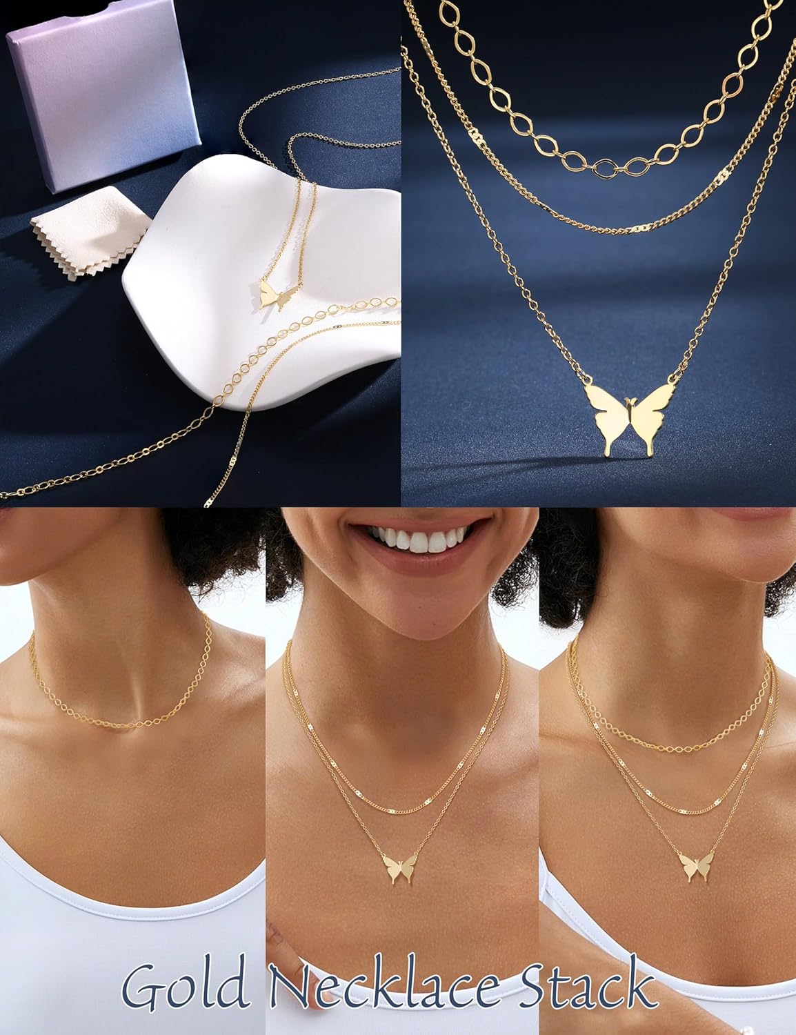 3Pcs Gold Layered Necklace Set for Women - Paperclip & Pearl Choker, Non-Tarnish