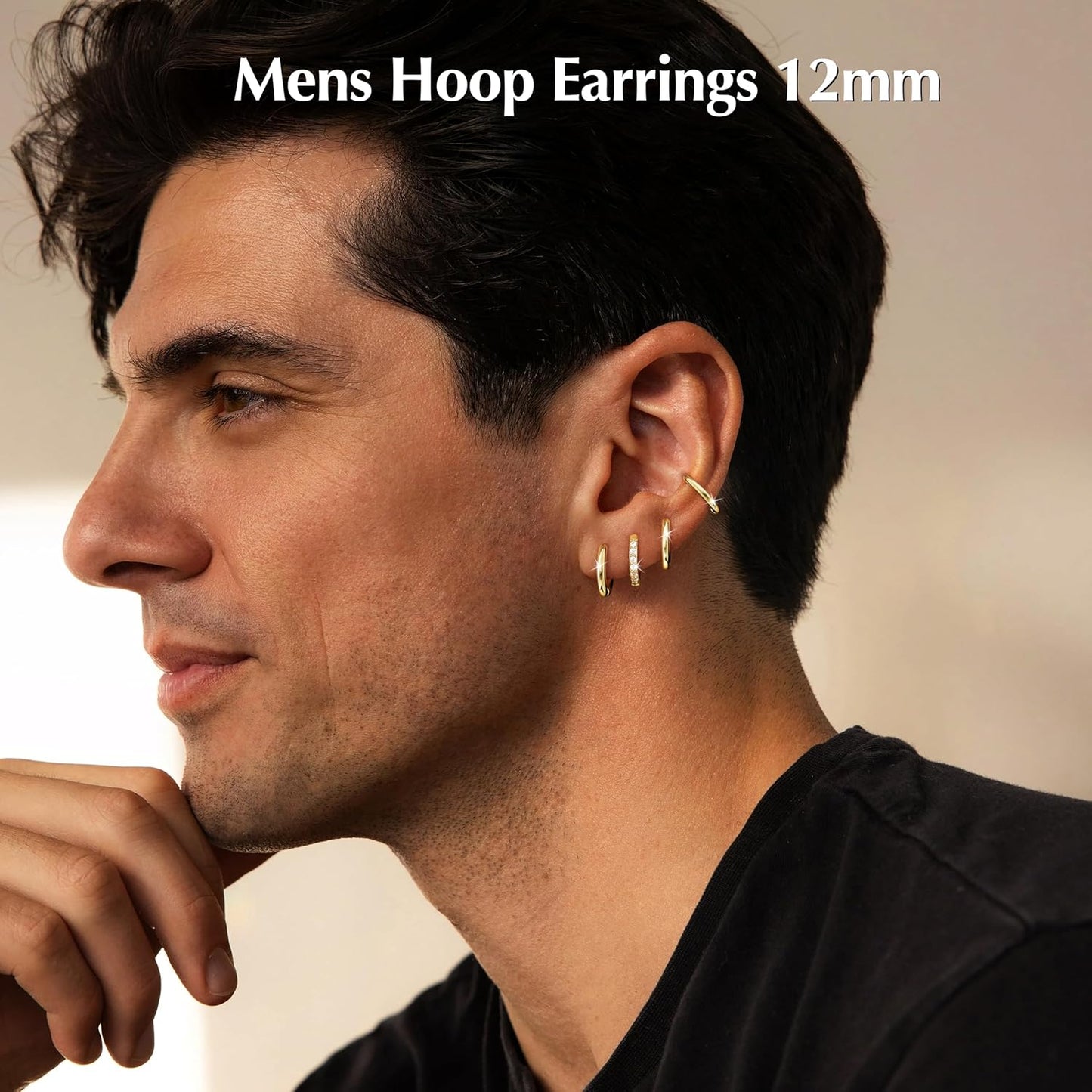 Small Gold Huggie Hoop Earrings Set for Women Men Hypoallergenic 14K Plated Stack Cartilage Earrings, Multiple Piercing