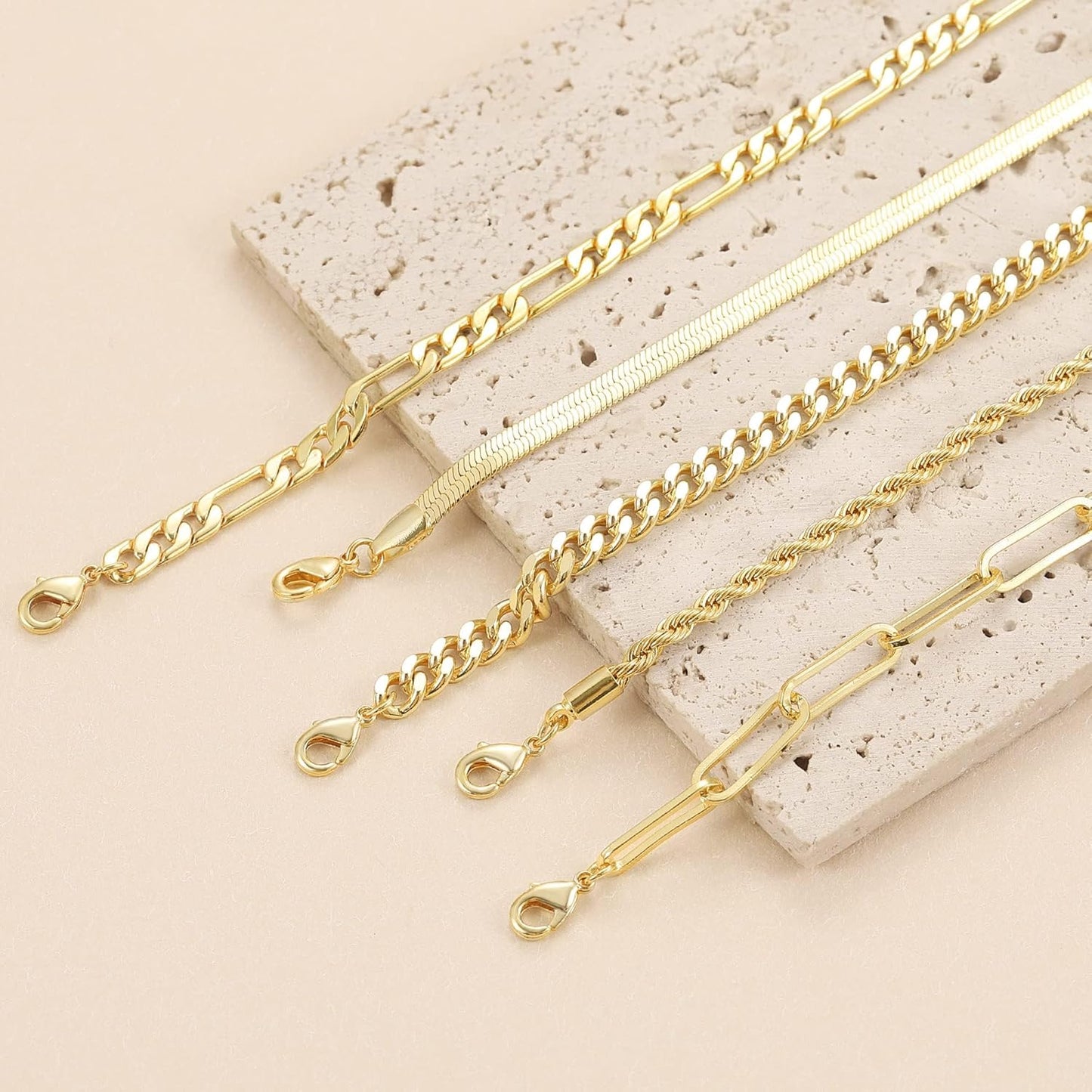 Gold Bracelets for Women Waterproof, 14K Real Gold Jewelry Sets Trendy Thin Dainty Stackable Cuban Link