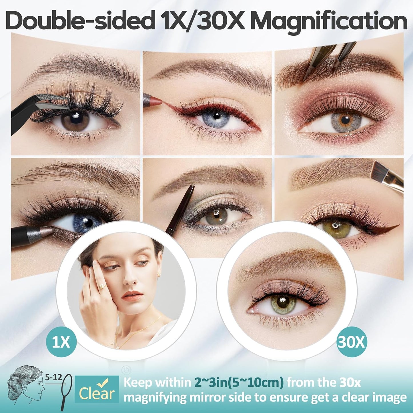 with Light, Double-Sided 1X/ 30X Magnifying Makeup Mirror with Tweezer，Foldable Travel Mirror