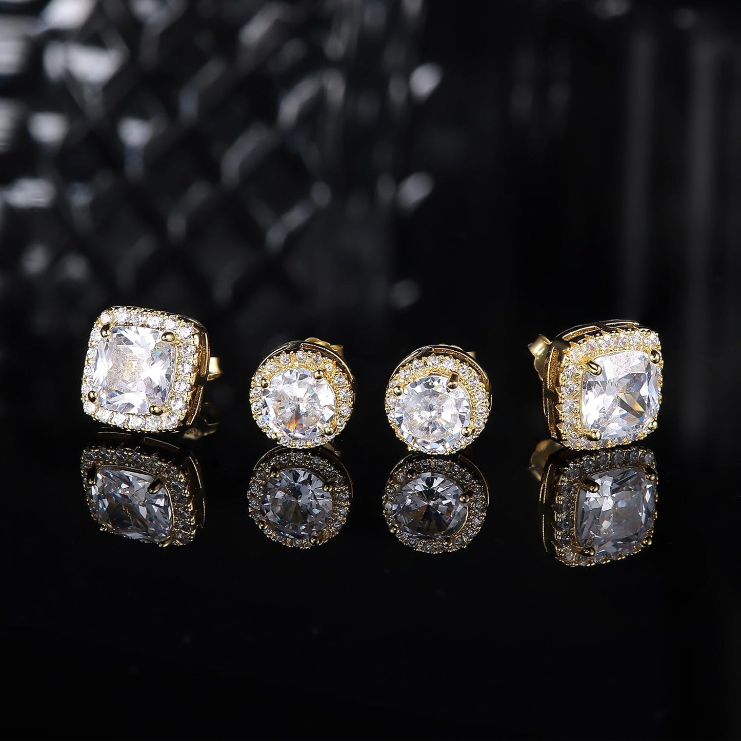 Hayoso 18K Gold Plated Halo Stud Earrings 925 Sterling Silver Cubic Zirconia Stud Earrings Round Square Diamonique Stud