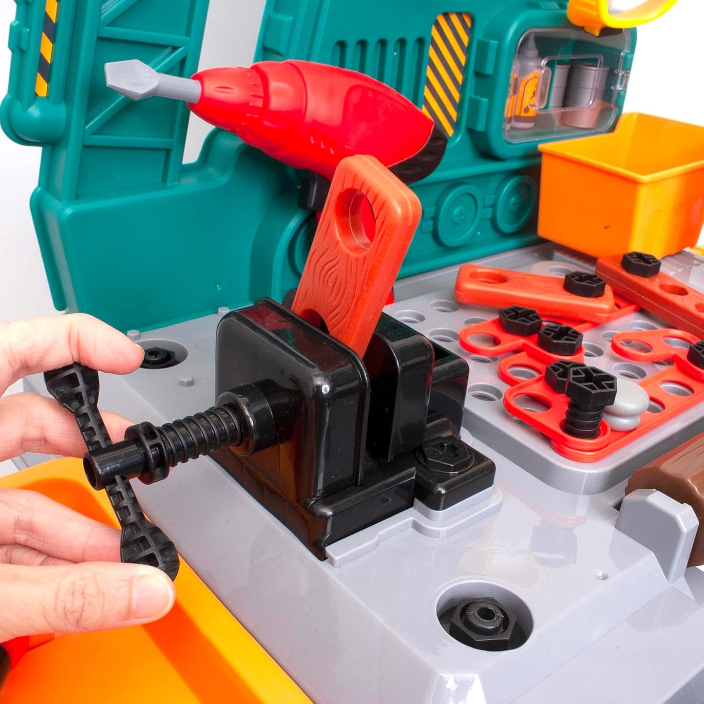 OMOMMD Kids Workbench Construction Toy, Pretend Play Tool Set with 80 Pieces, Educational Interactive Playset, Play Helmet & Safety Goggles, for Ages 3 and Up, Multicolor, Medium