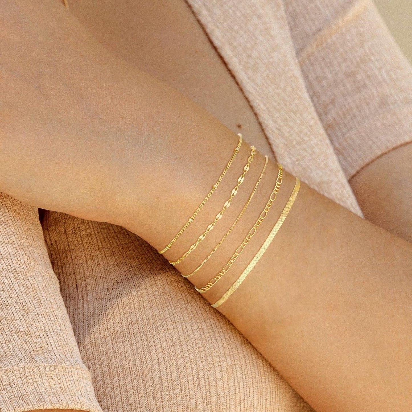 Gold Bracelets for Women, 14K Dainty Gold Plated Stackable Bracelets for Women Trendy Waterproof CZ Tennis Bracelet