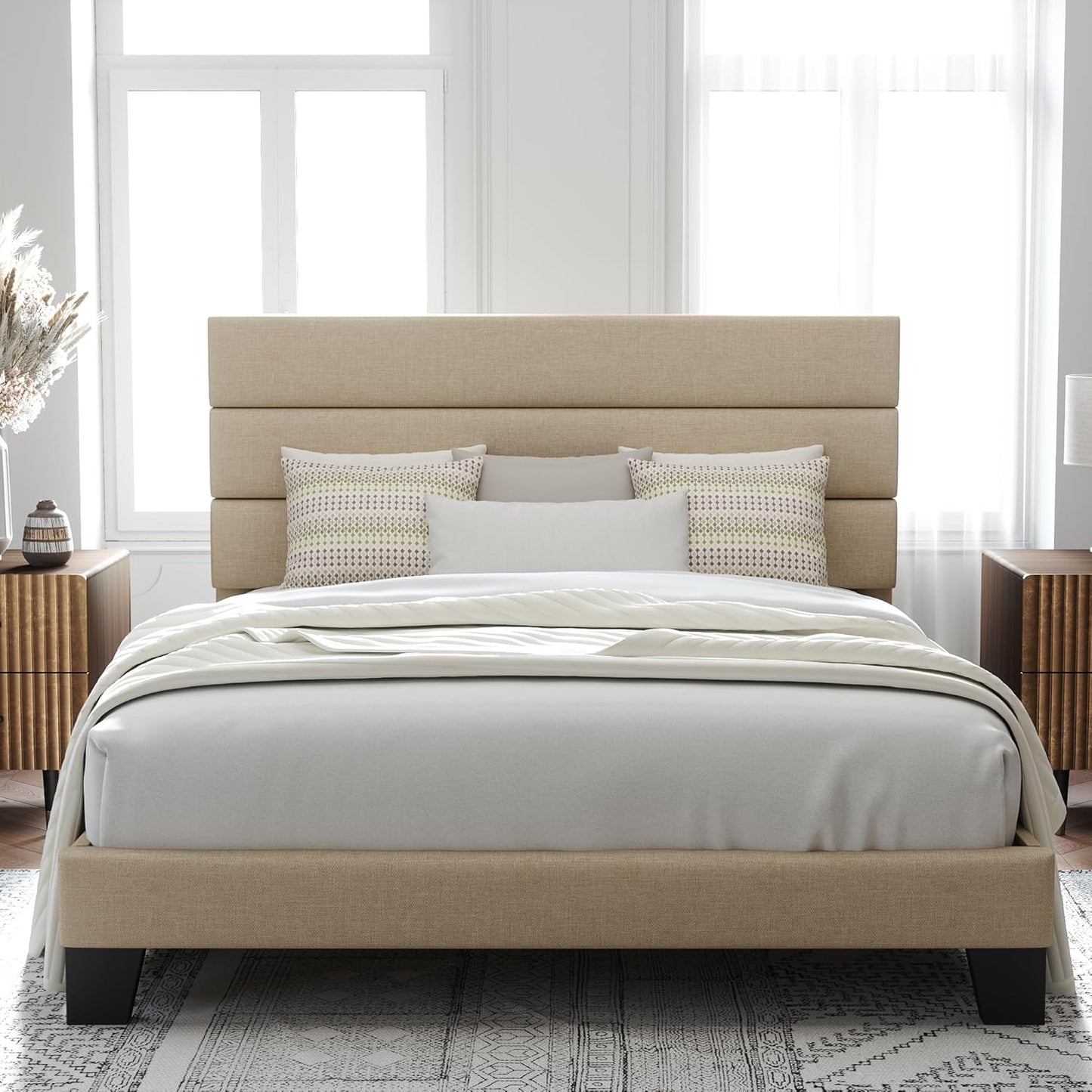 Queen Size, Platform Bed Frame with Fabric Upholstered and Wooden Slats Support, /No Box Spring Needed