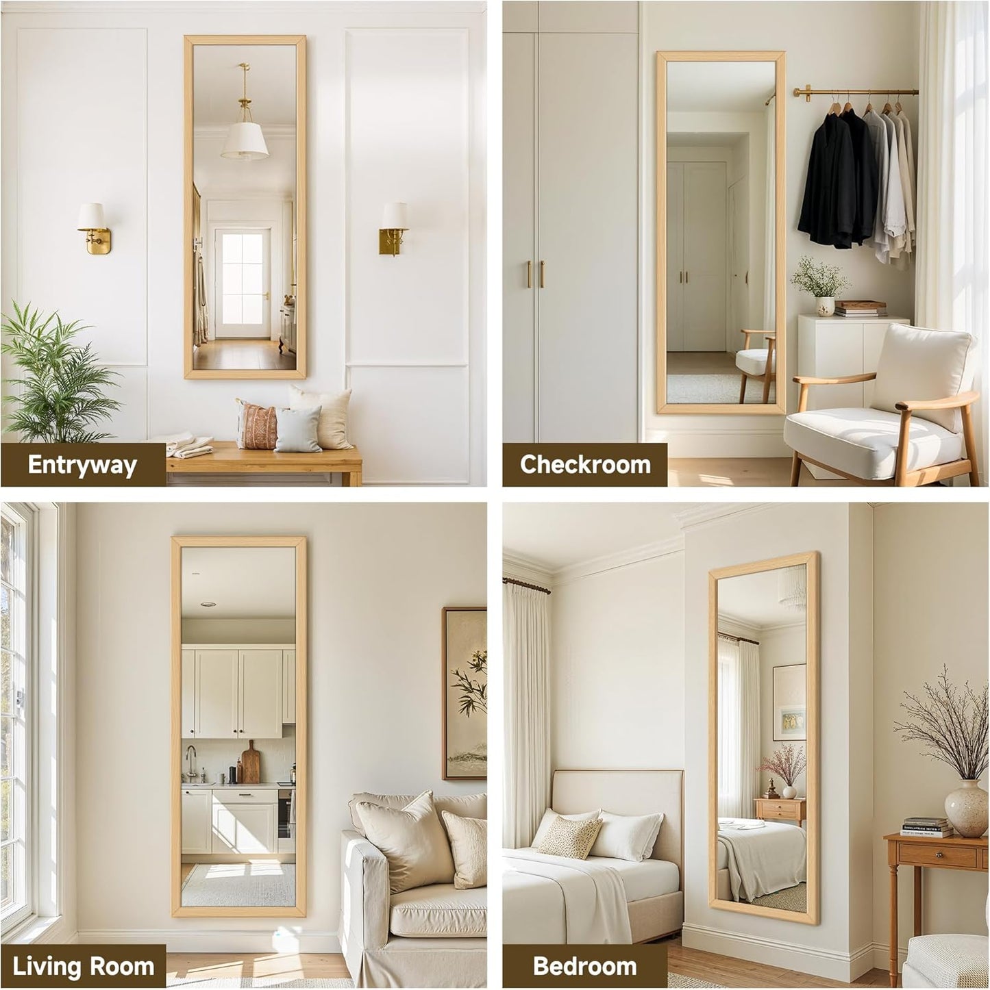 Wall Full Length Mirror, Standing Mirror Full Body, with Wooden Frame(with Stand,56x20)