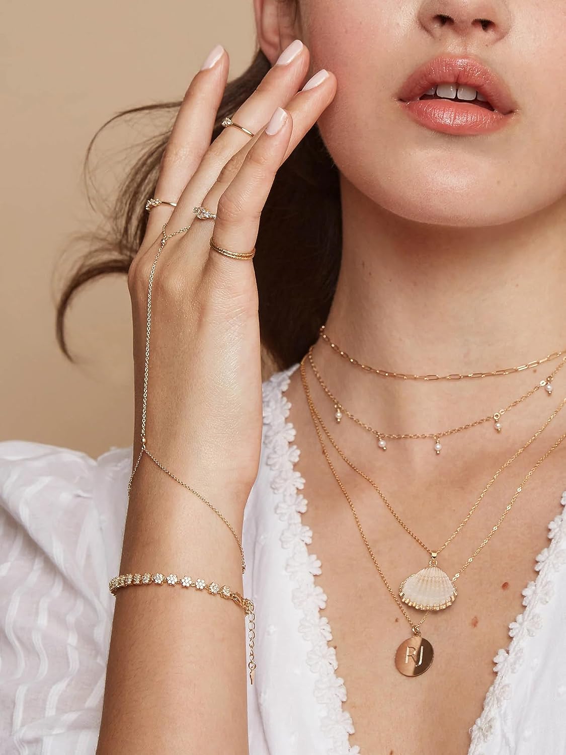 Women's 18K Gold Plated Dual Pendant Necklace - Dainty Compass & Sunflower on Layered Chain, Personalized Jewelry Gift