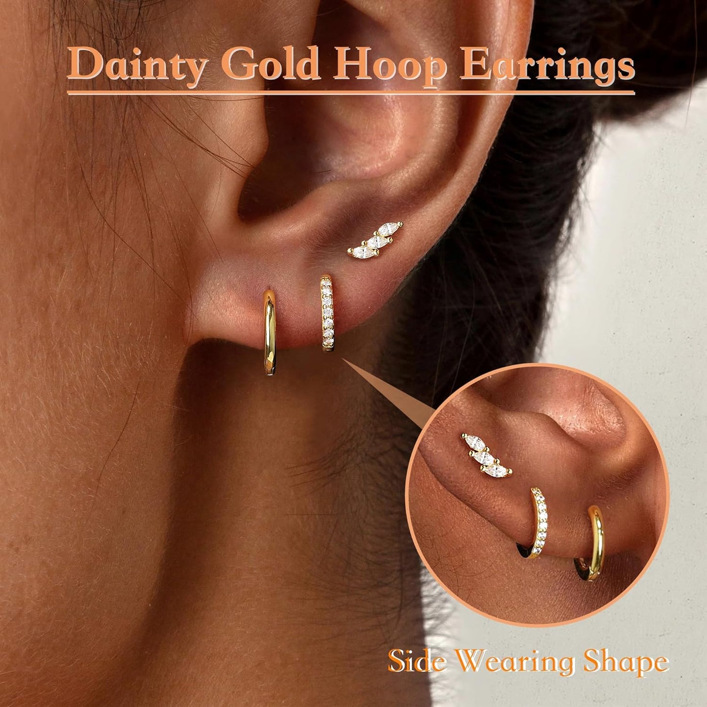 Small Sterling Silver Huggie Hoop Earrings Set for Women, 14K Gold Plated Hoops Stacks for Multiple Piercings