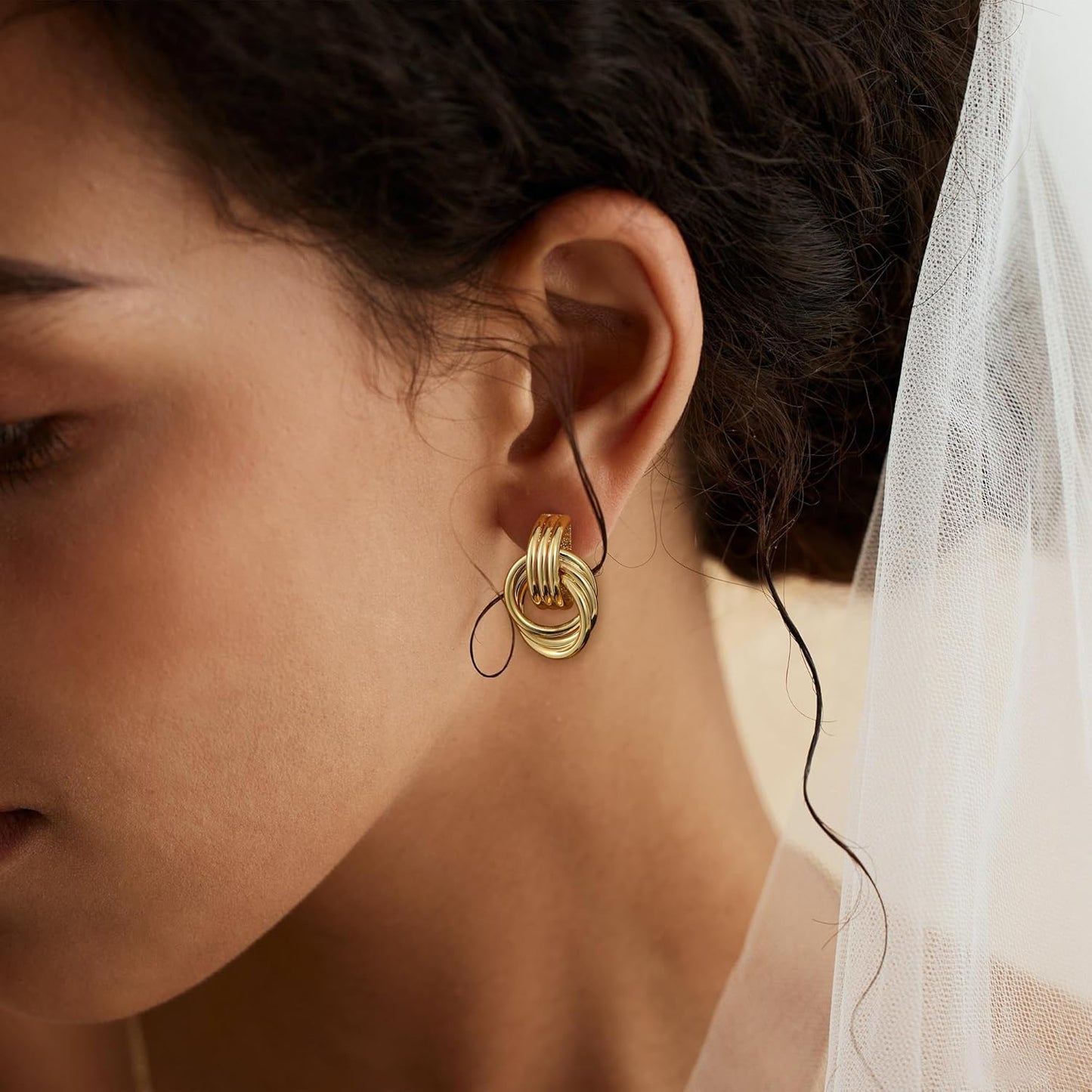 Trendy Gold Plated Knot Earrings for Women Chunky Statement Drop Dangle Earrings Lightweight Fashion Accessories Gold Jewelry