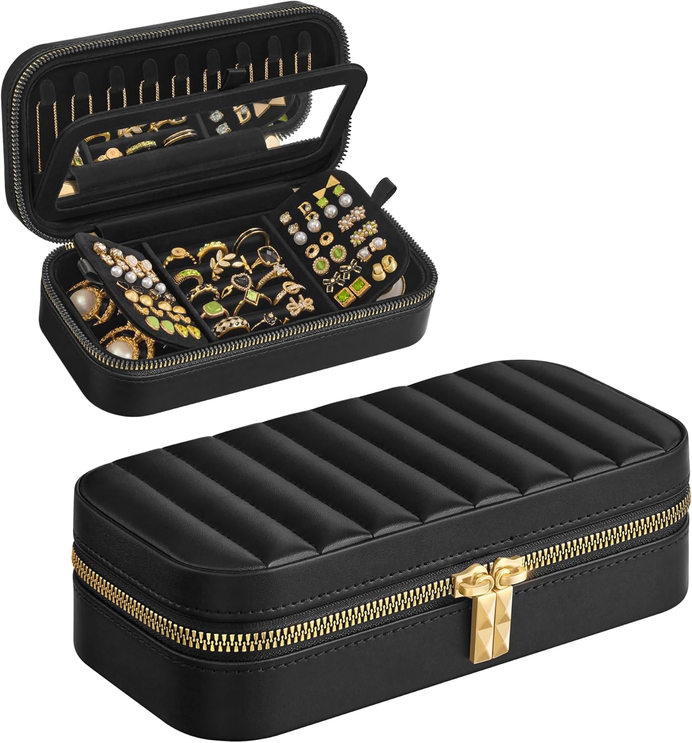 Travel Jewelry Case, Travel Jewelry Box Organizer with Mirror, Stitching, Portable