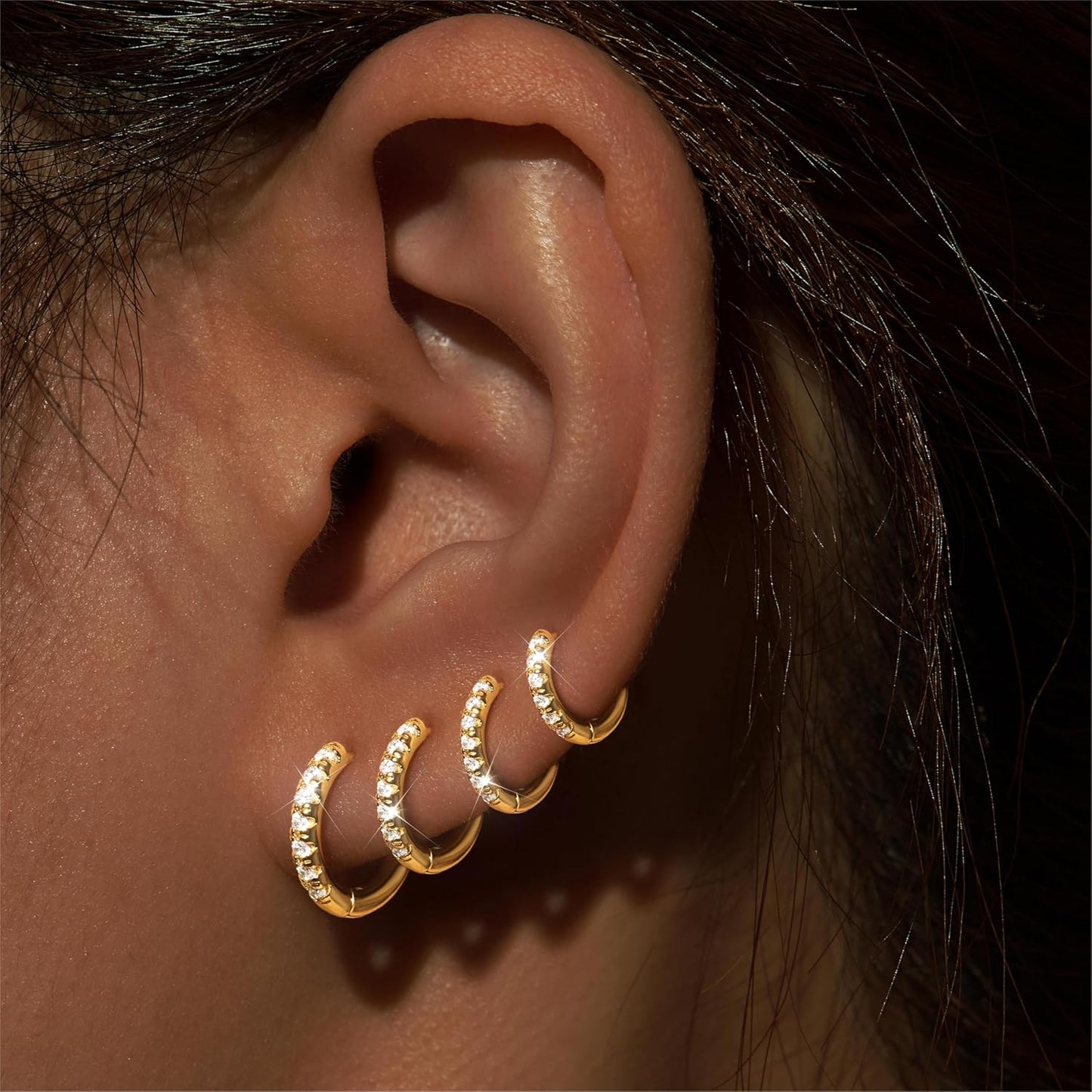 Small Gold Huggie Hoop Earrings Set for Women Men Hypoallergenic 14K Plated Stack Cartilage Earrings, Multiple Piercing