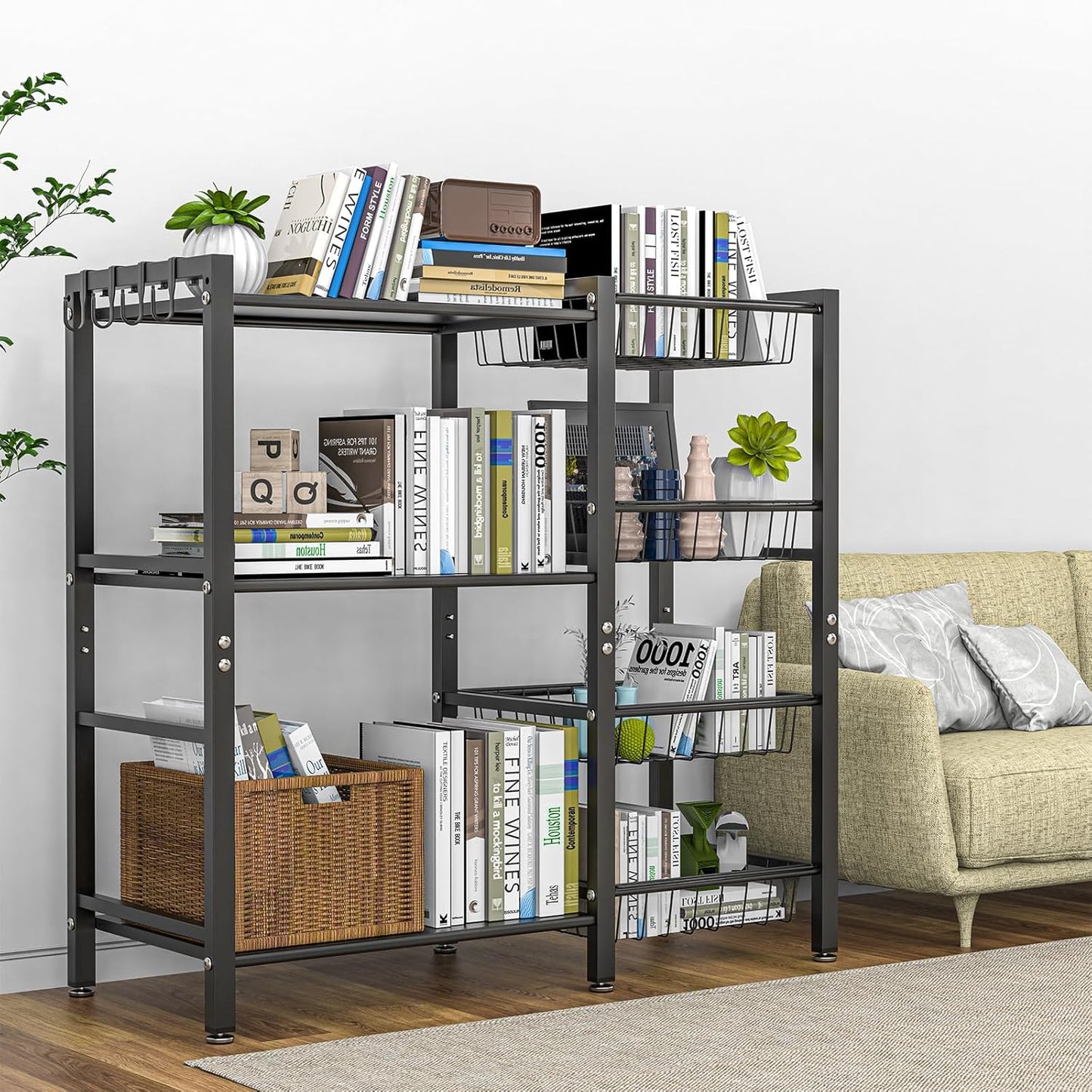 Storage Rack Kitchen Baker's Rack - 3 Tiers 4 Baskets, with Steel Mesh Baskets