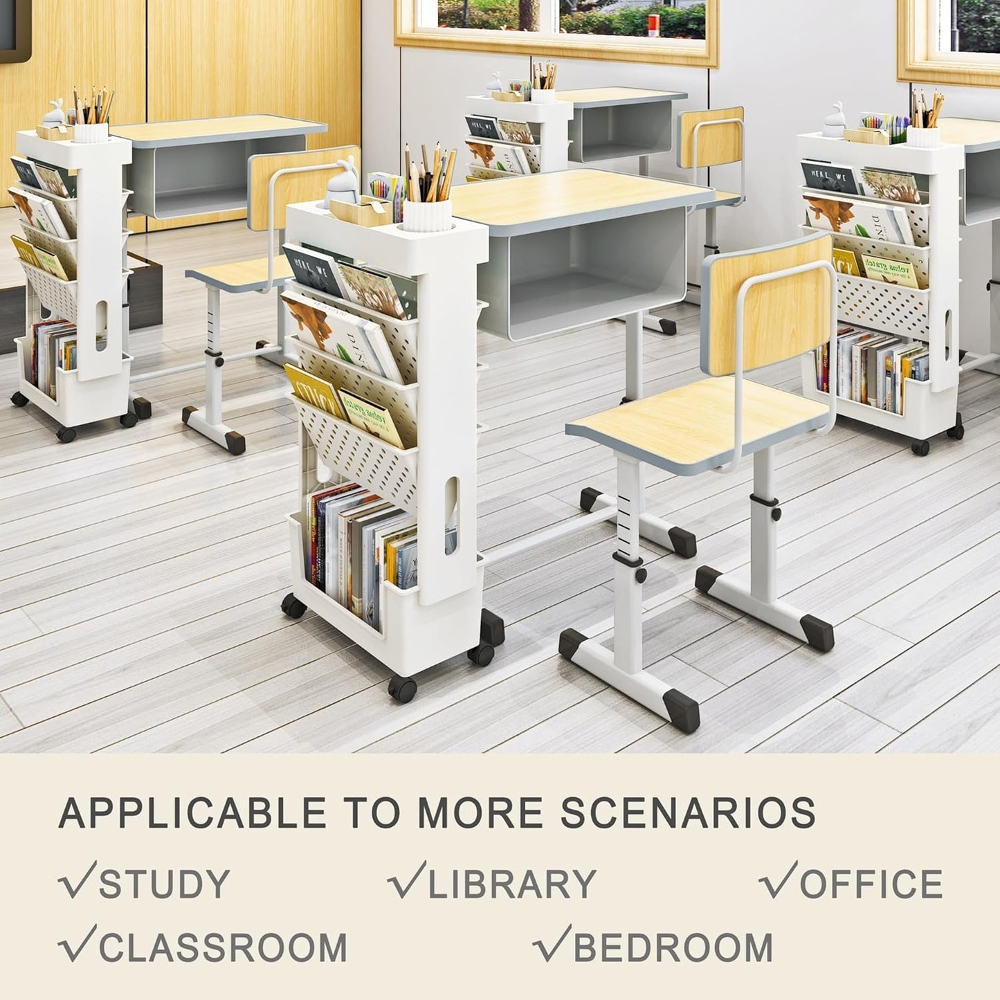 5-Tier Mobile Bookshelf, Rolling Bookcase Book Storage Rack, Movable File Folder Organizer Cart