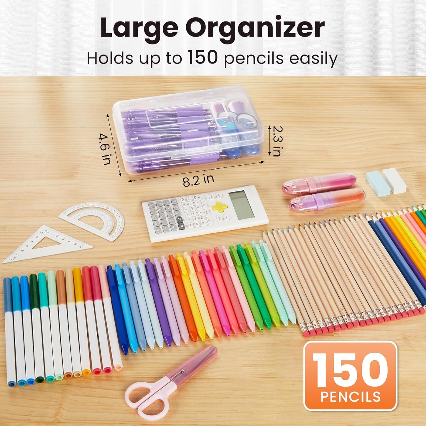 OMOMMD Plastic Pencil Case Box 6 Pack, Large Crayon Maker Pen Organizer, Plastic Containers with Snap Lids, Stackable Craft Storage Boxes Bulk, School Supplies Art Box for Bead, Clear