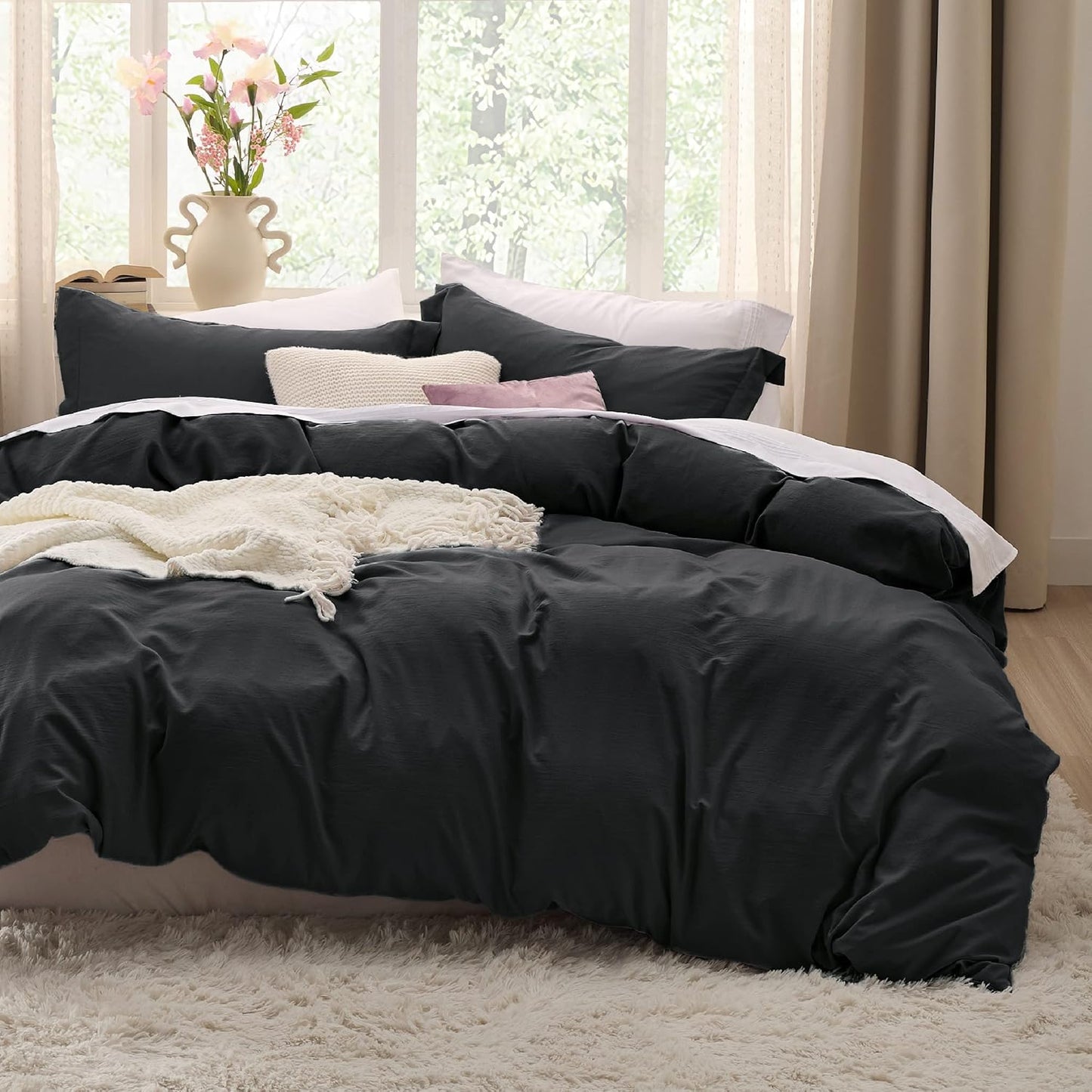 White Duvet Cover Queen Size - 3 count Prewashed Extra Soft Bedding Set