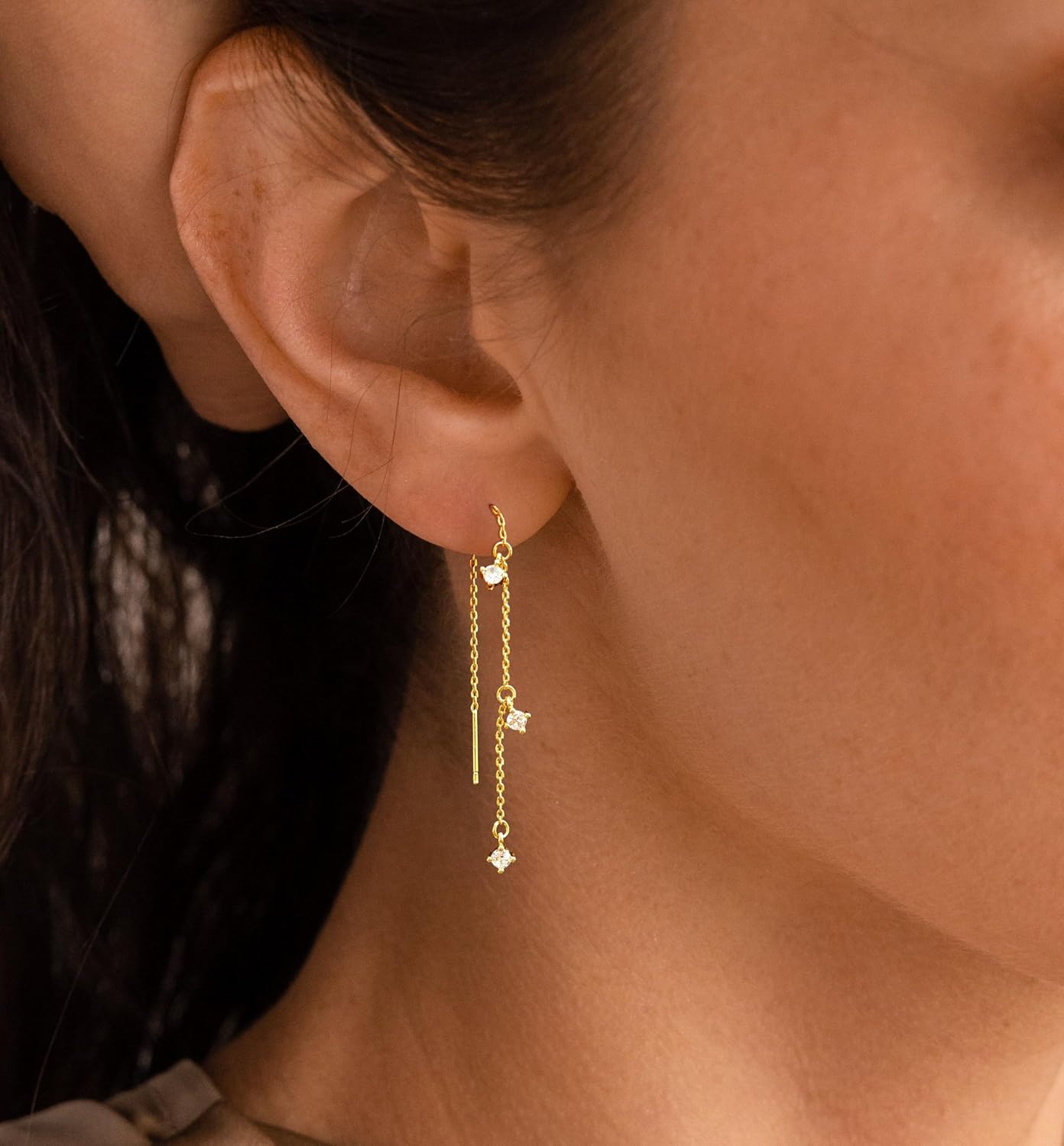 Gold Earrings for Women Trendy, Simple Dainty 14K Gold Plated Paperclip Square Chain Link Dangle Pin Stud Huggie Earrings Lightweight