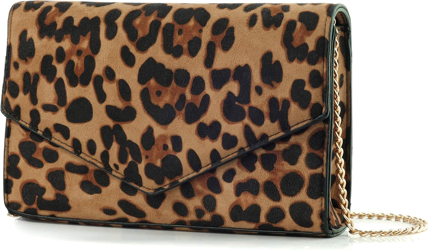 Leopard Print Envelope Evening Clutch Women Chain Shoulder Bag