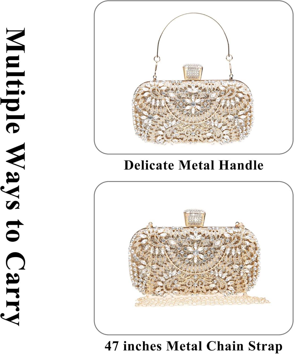 Sparkly Rhinestone Crystal Clutch Bag Glitter Sequin Bridal Purse Evening Handbag for Wedding Party Prom