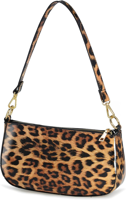 Leopard  Women Shoulder Bag Glossy Patent Vegan Leather Crossbody Bag Clutch Purse