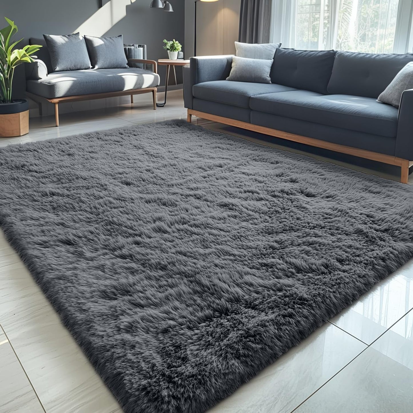 5x8 Machine Washable Large Area Rugs for Living Room, Bedroom, Soft Fluffy Shaggy Bedside Rug, Indoor Floor Carpet for Kids Girls and Boys, Dorms, Nursery, Home Decor Aesthetic, Grey