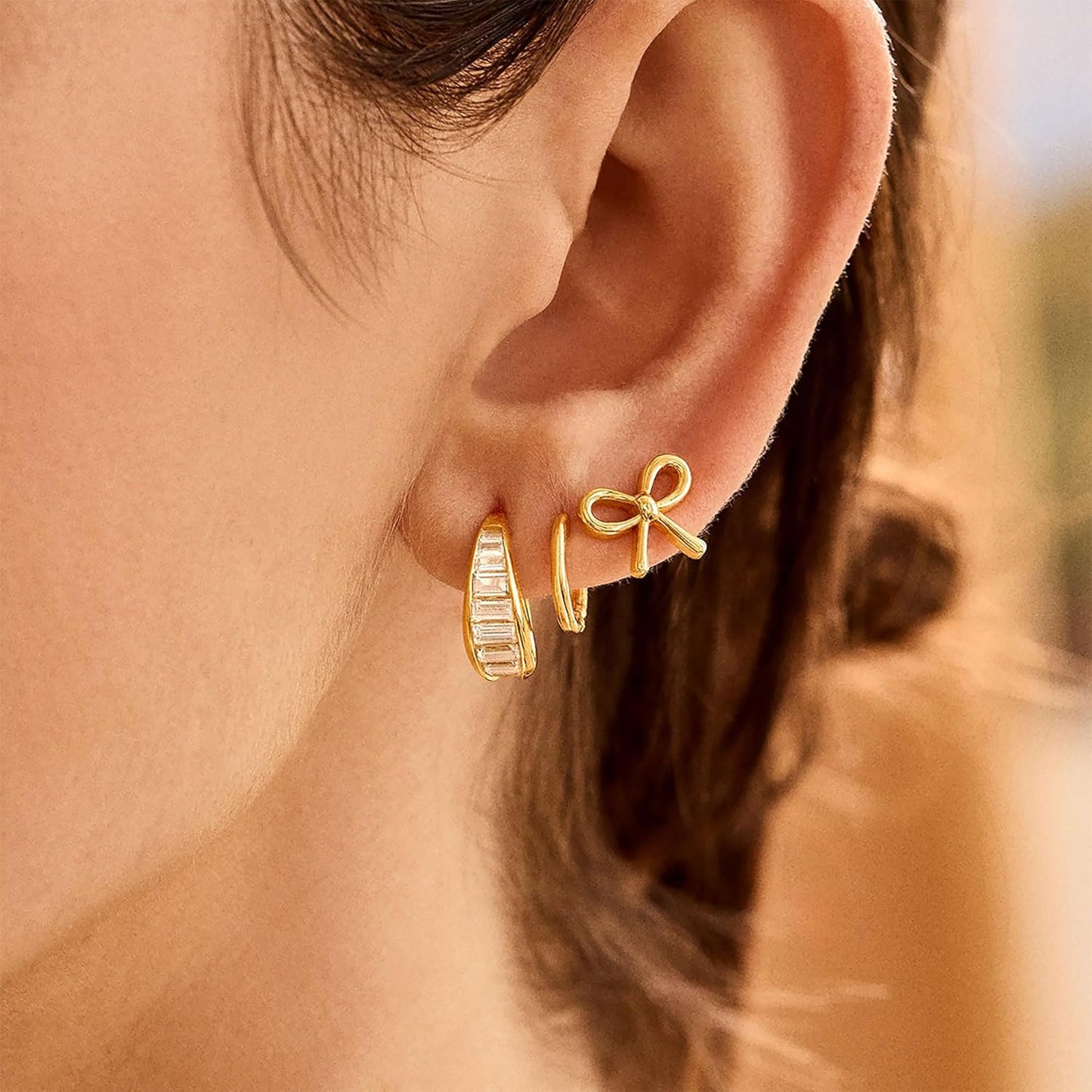 Gold Earrings for Women, 14k Gold Plated Dangle Huggie Earrings for Women Trendy Dainty Gold Hoop Earring Stacks  Pearl Chain Drop Cartilage