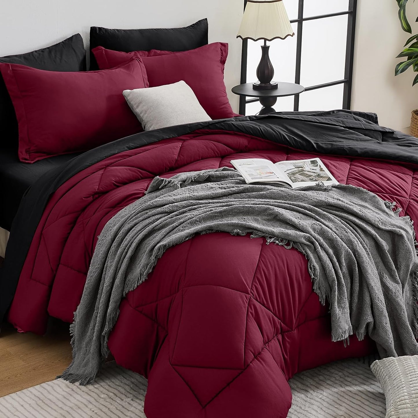 7 count Queen Comforter Set,  with  Comforter, Flat Sheet, Fitted Sheet, Pillowcases, Pillow Shams