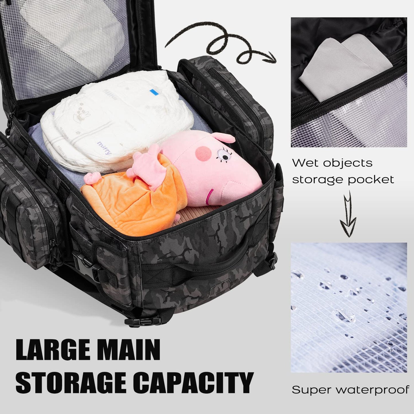 Mens Diaper Bag Backpack with Diaper Changing Mat, Waterproof Pouch, Baby Wipes pocket, Insulated Bottle Pockets
