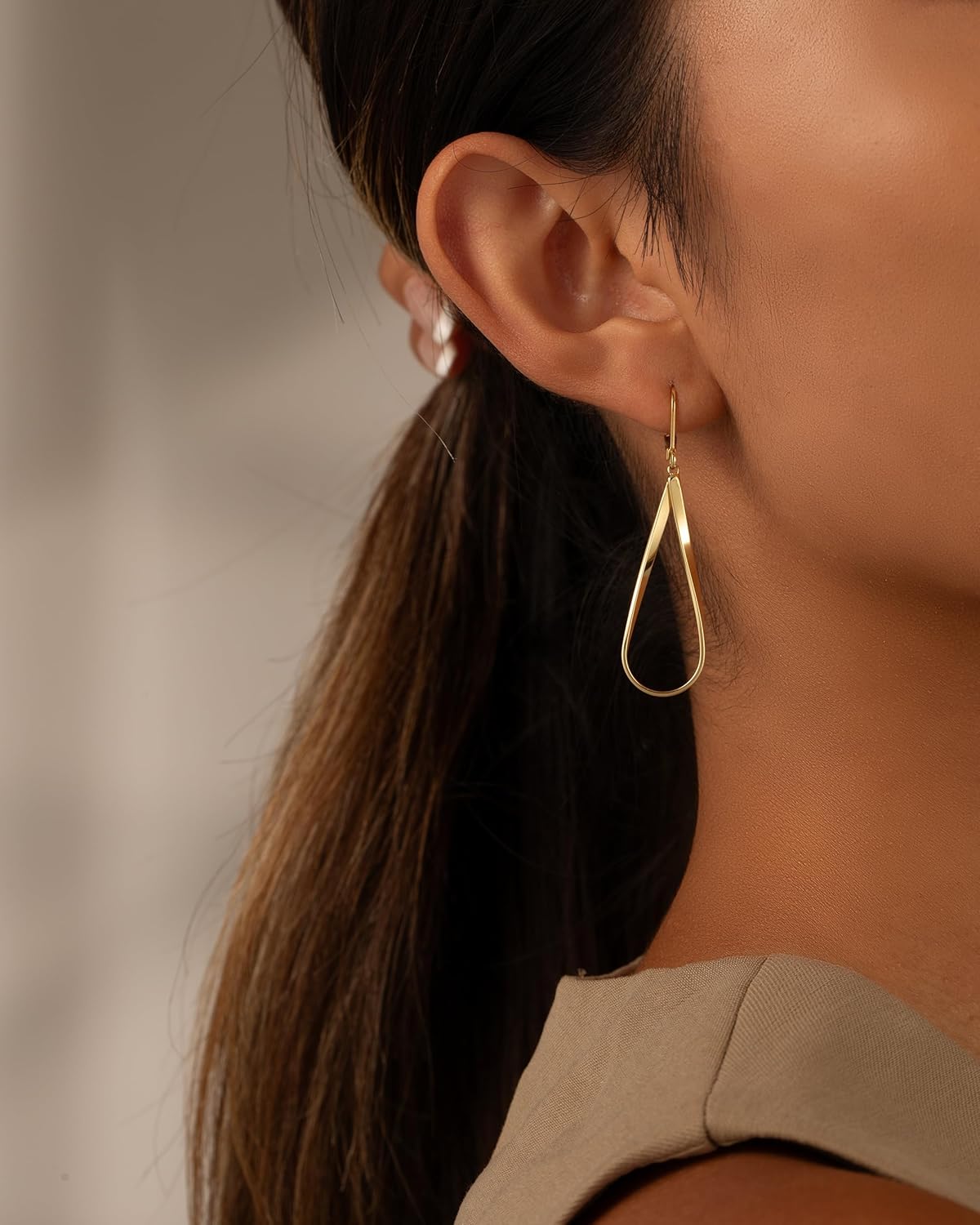 Gold Dangle Earrings for Women, 14K Gold Plated LightweightTeardrop Drop Earrings, Trendy Leverback Minimalist Jewelry for
