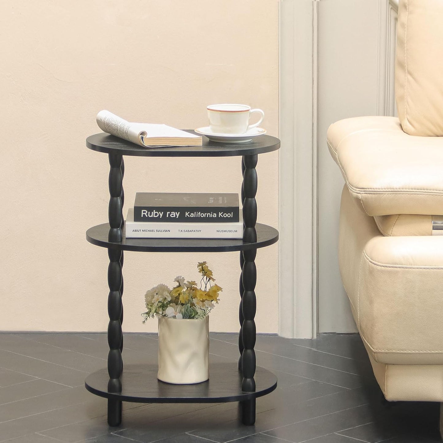 3-Tier Small Oval End Table, Modern Night Stand Wood Accent Table for Living Room
