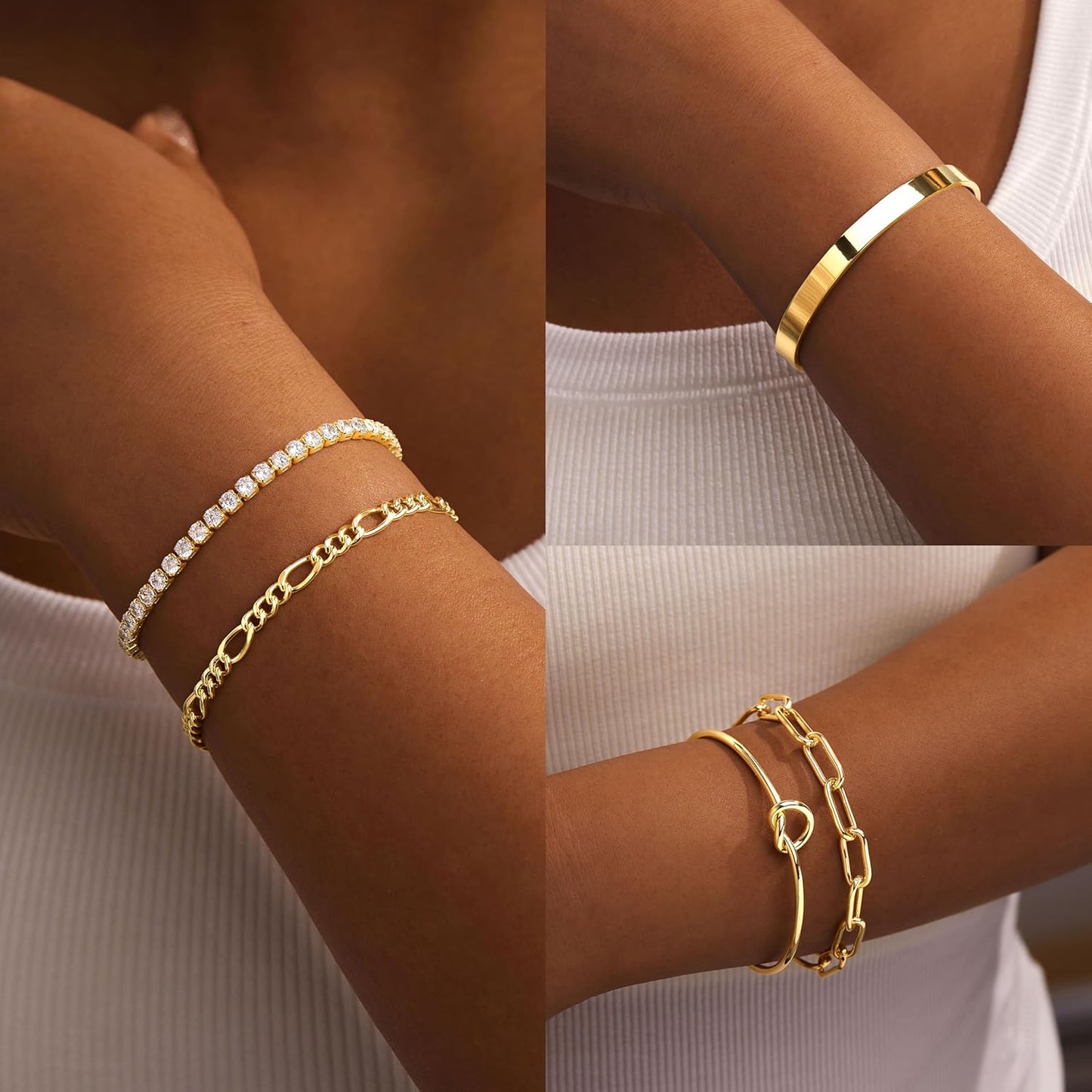 Gold Bracelets for Women Non Tarnish, 14K Gold Plated Chunky Cuff Bracelet Gold Bangles Bracelet for Women Trendy