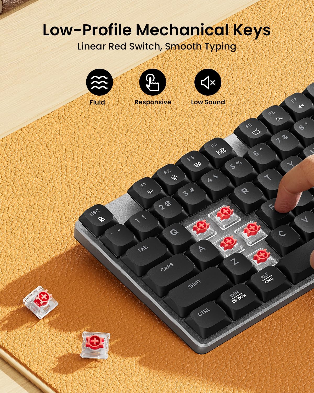 OMOMMD KM310 Mechanical Keyboard and Mouse, Wireless Rechargeable Aluminum Keyboard Mouse, 2.4G+Dual Bluetooth, Low Profile Keys, Linear Red Switches, Multi-Device, for Windows/Mac - Space Gray