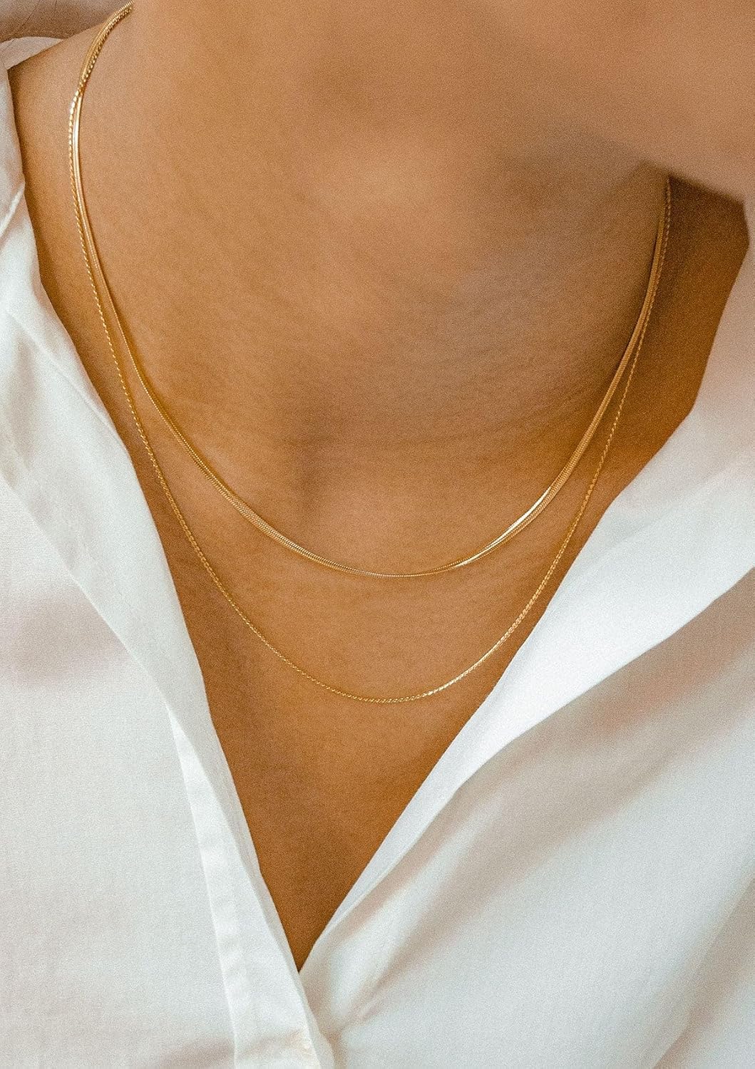 Waterproof Non-Tarnish Necklace Set, 18K Gold Plated Layered Dainty Chains, Stackable Jewelry Gift for Women
