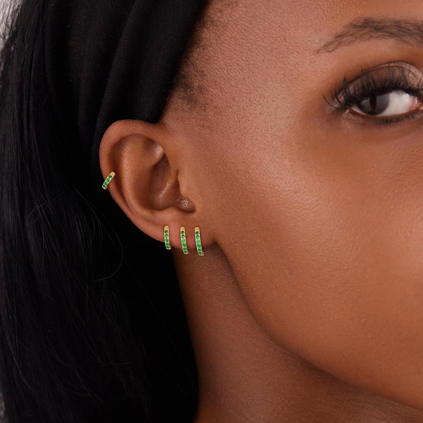 Small Gold Huggie Hoop Earrings Set for Women Men Hypoallergenic 14K Plated Stack Cartilage Earrings, Multiple Piercing